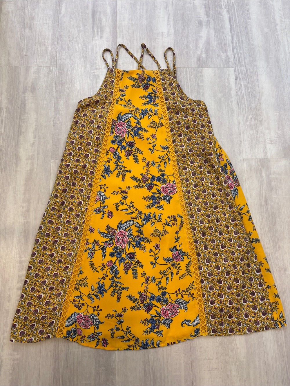 mi ami Yellow Floral Patchwork Sundress racerback adjustable straps